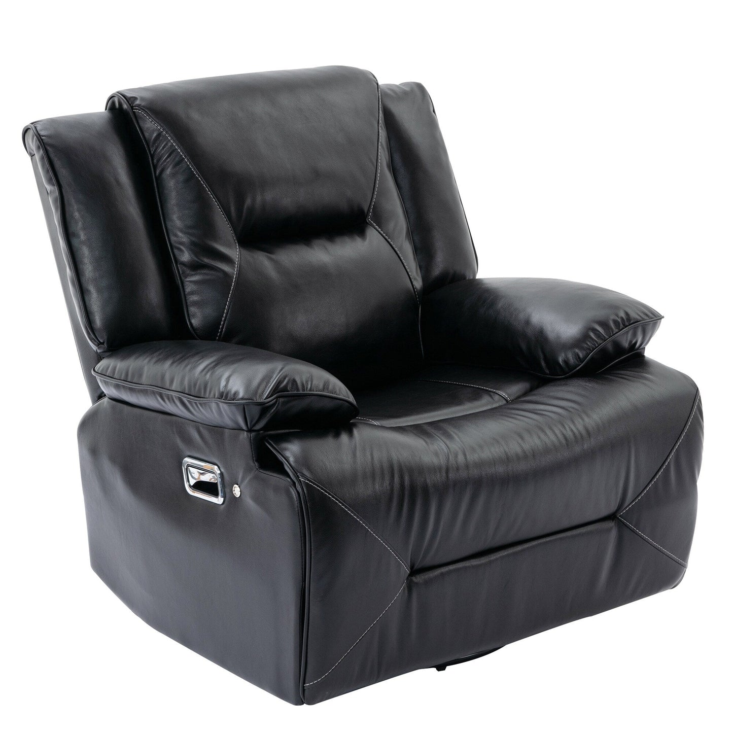 Modern 360° Swivel Rocking Manual Recliner Chair, Home Theater Recliner with LED Light Strip, Manual Reclining Single Sofa
