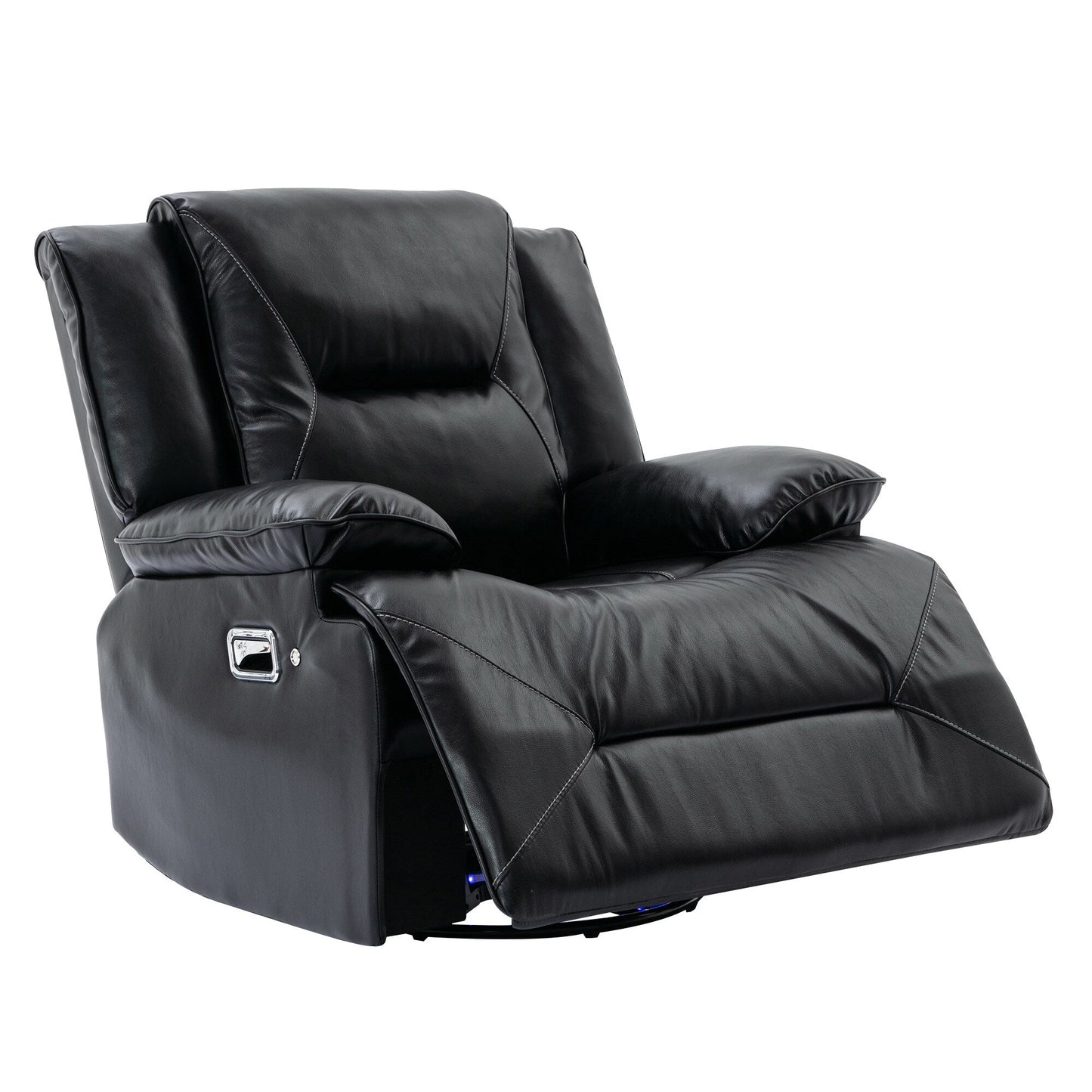 Modern 360° Swivel Rocking Manual Recliner Chair, Home Theater Recliner with LED Light Strip, Manual Reclining Single Sofa