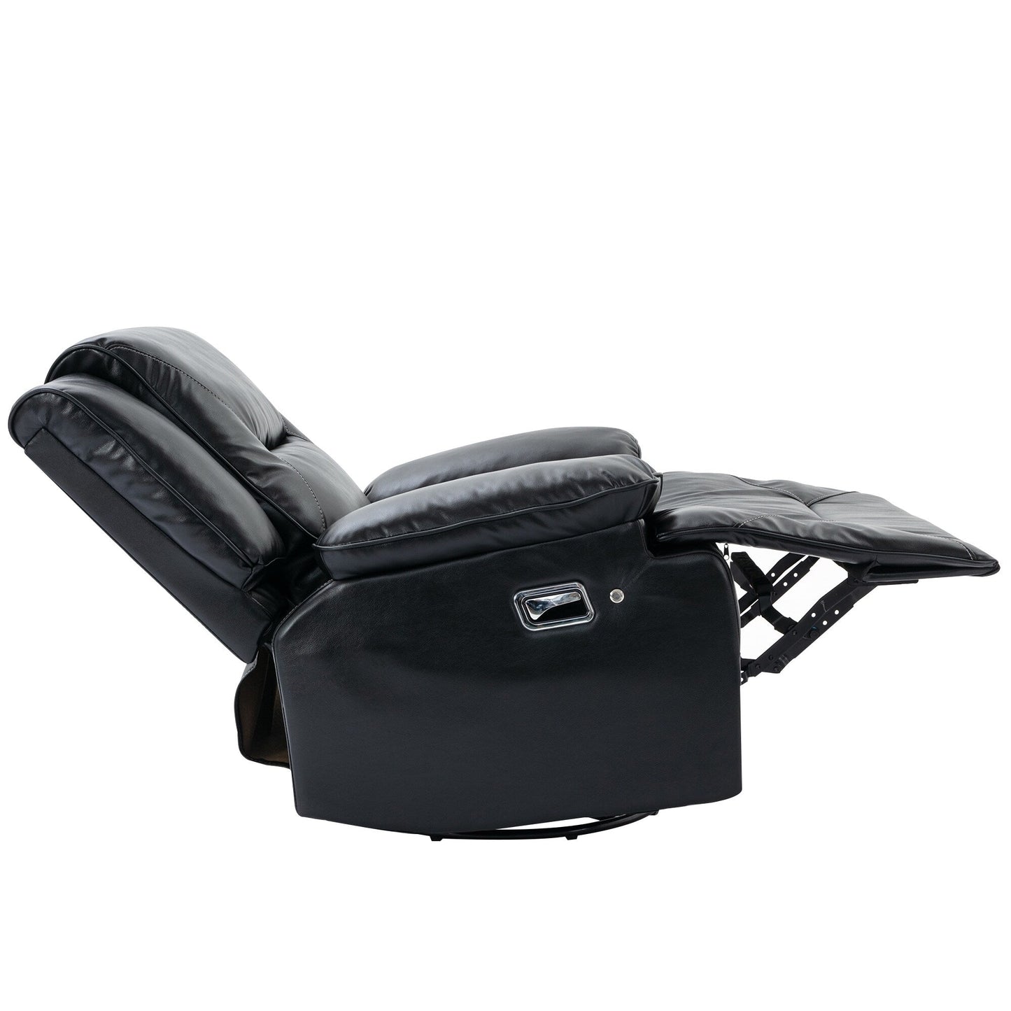 Modern 360° Swivel Rocking Manual Recliner Chair, Home Theater Recliner with LED Light Strip, Manual Reclining Single Sofa