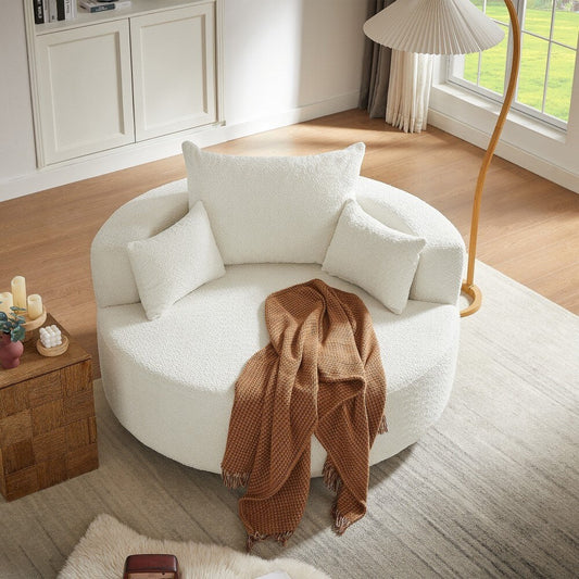 Modern 360Â° Swivel Round Sofa Chair with 3 Removable Pillows for Living Room