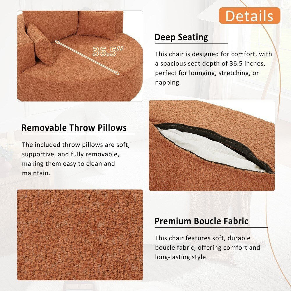 Modern 360Â° Swivel Round Sofa Chair with 3 Removable Pillows for Living Room