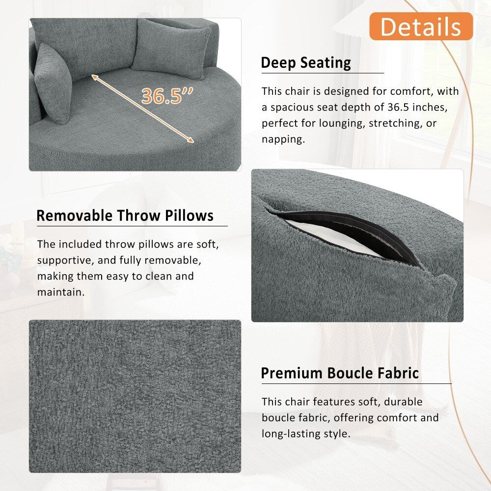 Modern 360Â° Swivel Round Sofa Chair with 3 Removable Pillows for Living Room