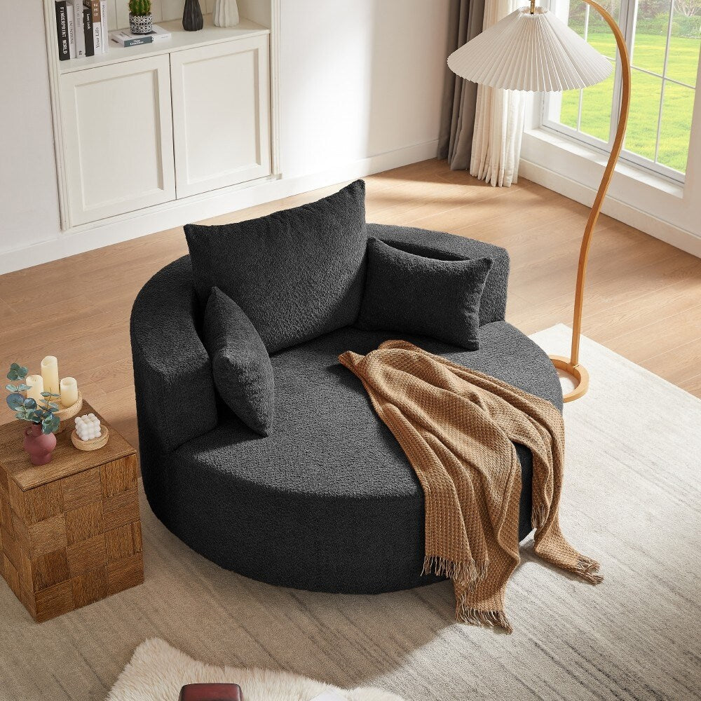 Modern 360Â° Swivel Round Sofa Chair with 3 Removable Pillows for Living Room