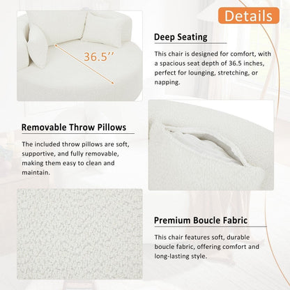 Modern 360Â° Swivel Round Sofa Chair with 3 Removable Pillows for Living Room