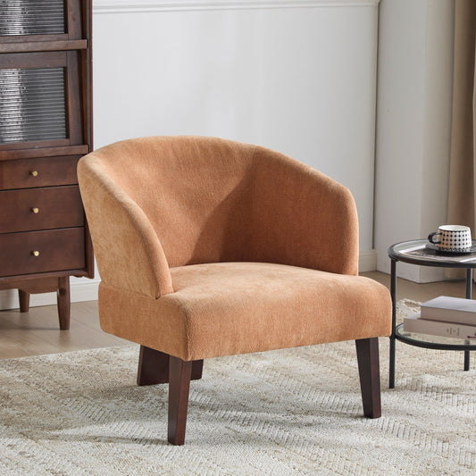 Modern Accent Chair with Round Back & Wooden Legs - Mid-Century Inspired Lounge Chair or Office - Soft Fabric Upholstery