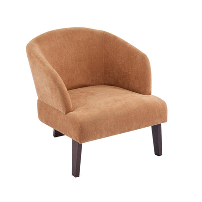 Modern Accent Chair with Round Back & Wooden Legs - Mid-Century Inspired Lounge Chair or Office - Soft Fabric Upholstery