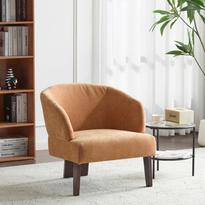 Modern Accent Chair with Round Back & Wooden Legs - Mid-Century Inspired Lounge Chair or Office - Soft Fabric Upholstery
