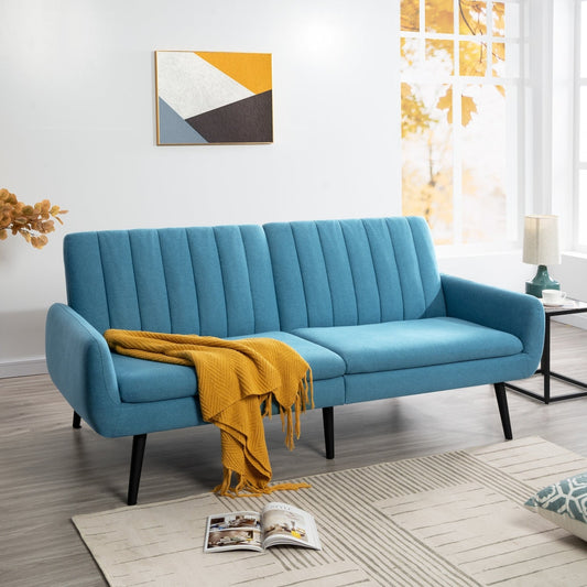 Modern Futon Sofa Bed, Convertible Sofa Futon, Split Back Linen Sleeper Couch for Living Room
