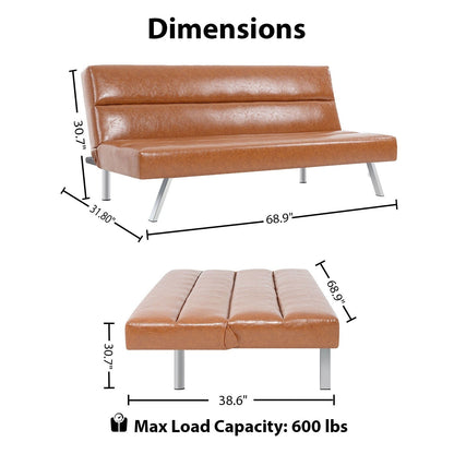 Modern Futon Sofa Bed, Convertible Sofa Futon, Split Back Linen Sleeper Couch for Living Room