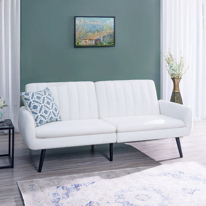 Modern Futon Sofa Bed, Convertible Sofa Futon, Split Back Linen Sleeper Couch for Living Room