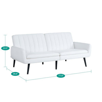 Modern Futon Sofa Bed, Convertible Sofa Futon, Split Back Linen Sleeper Couch for Living Room