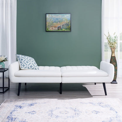 Modern Futon Sofa Bed, Convertible Sofa Futon, Split Back Linen Sleeper Couch for Living Room