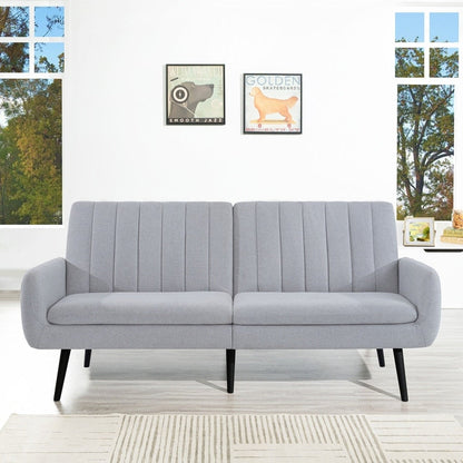 Modern Futon Sofa Bed, Convertible Sofa Futon, Split Back Linen Sleeper Couch for Living Room