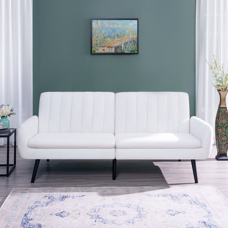 Modern Futon Sofa Bed, Convertible Sofa Futon, Split Back Linen Sleeper Couch for Living Room