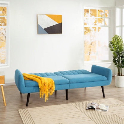 Modern Futon Sofa Bed, Convertible Sofa Futon, Split Back Linen Sleeper Couch for Living Room