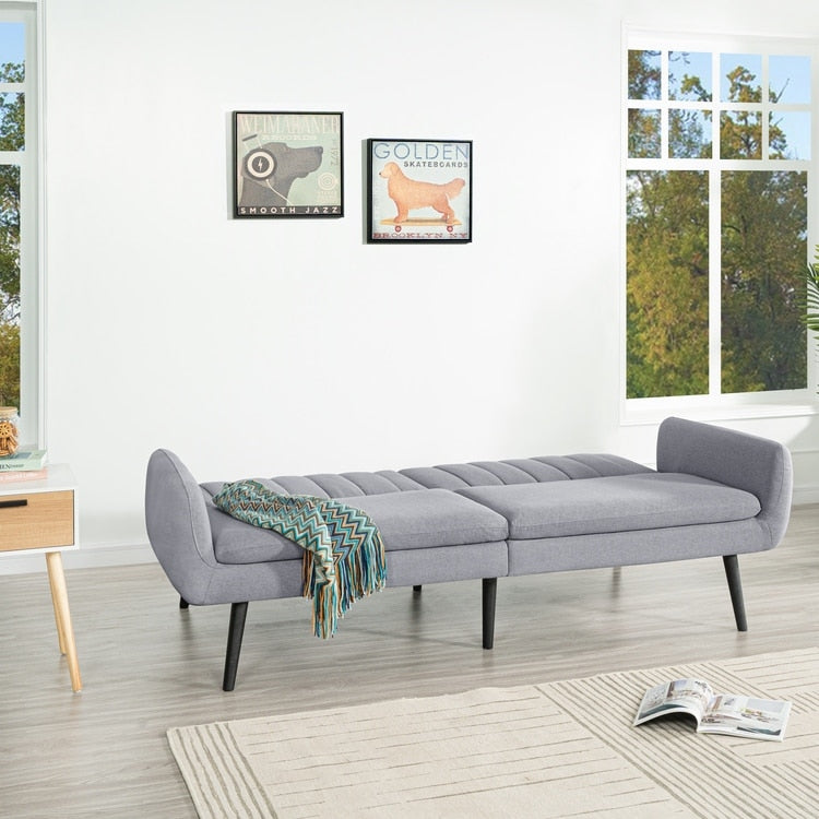 Modern Futon Sofa Bed, Convertible Sofa Futon, Split Back Linen Sleeper Couch for Living Room