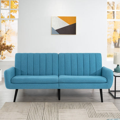 Modern Futon Sofa Bed, Convertible Sofa Futon, Split Back Linen Sleeper Couch for Living Room