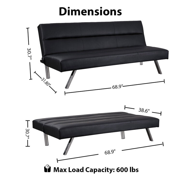 Modern Futon Sofa Bed, Convertible Sofa Futon, Split Back Linen Sleeper Couch for Living Room