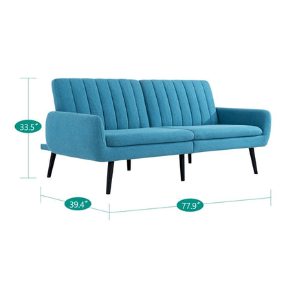 Modern Futon Sofa Bed, Convertible Sofa Futon, Split Back Linen Sleeper Couch for Living Room