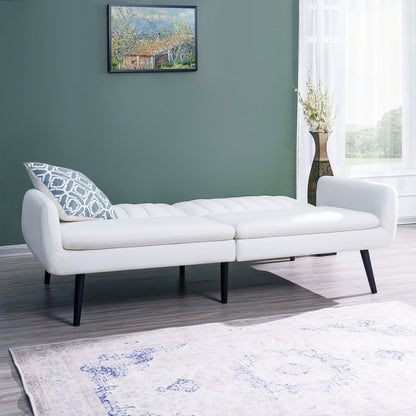 Modern Futon Sofa Bed, Convertible Sofa Futon, Split Back Linen Sleeper Couch for Living Room