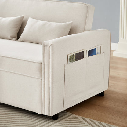 Linen Convertible Loveseat Sleeper Sofa with Adjustable Backrest - 38.60 x 54.00 x 31.90