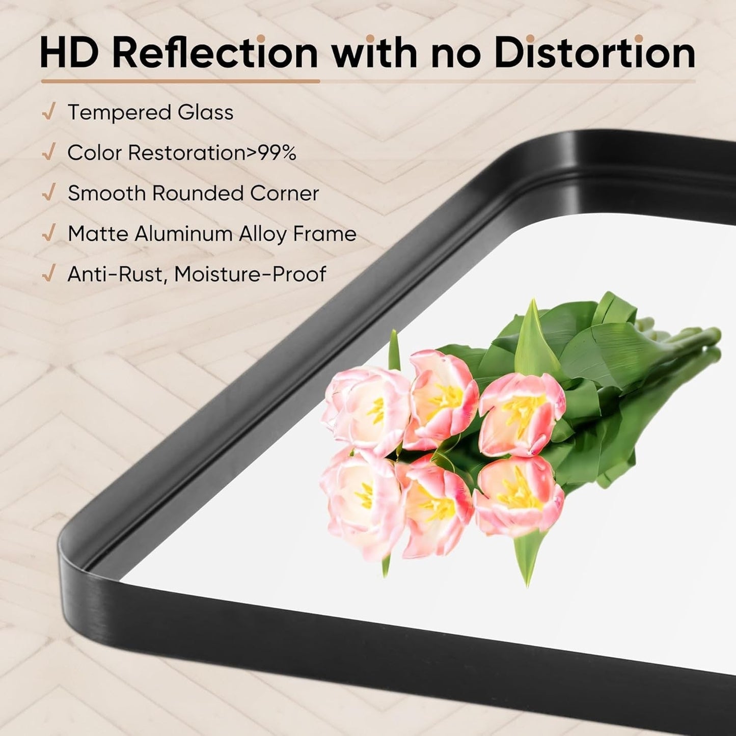 Modern Metal Frame Wall Mounted Bathroom Vanity Mirror with 5-year warranty