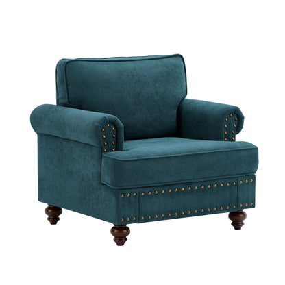 Modern Sleeper Sofa Chenille Fabric Sofa Couch with Nailhead Trim Couch and Lumbar Pillows, Rolled Arms Lounge Settee