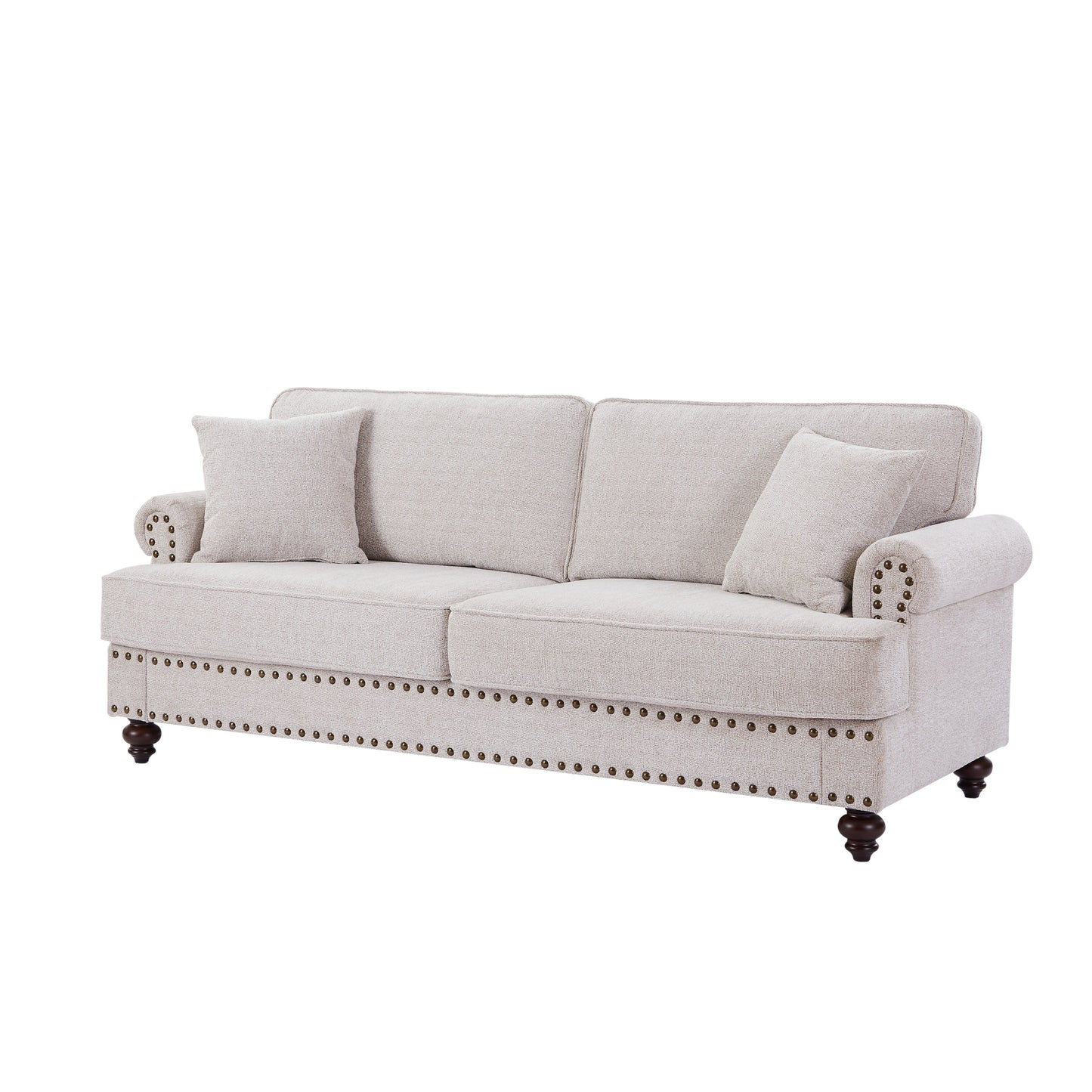 Modern Sleeper Sofa Chenille Fabric Sofa Couch with Nailhead Trim Couch and Lumbar Pillows, Rolled Arms Lounge Settee