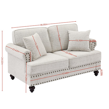 Modern Sleeper Sofa Chenille Fabric Sofa Couch with Nailhead Trim Couch and Lumbar Pillows, Rolled Arms Lounge Settee