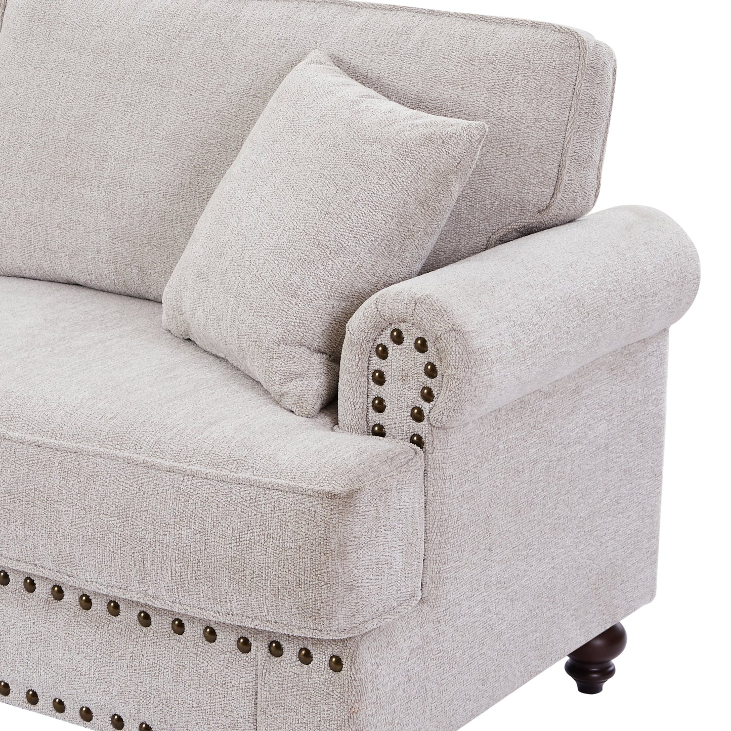 Modern Sleeper Sofa Chenille Fabric Sofa Couch with Nailhead Trim Couch and Lumbar Pillows, Rolled Arms Lounge Settee