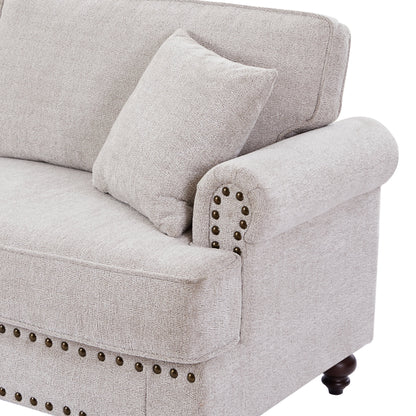 Modern Sleeper Sofa Chenille Fabric Sofa Couch with Nailhead Trim Couch and Lumbar Pillows, Rolled Arms Lounge Settee