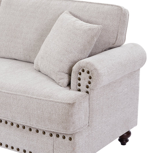 Modern Sleeper Sofa Chenille Fabric Sofa Couch with Nailhead Trim Couch and Lumbar Pillows, Rolled Arms Lounge Settee