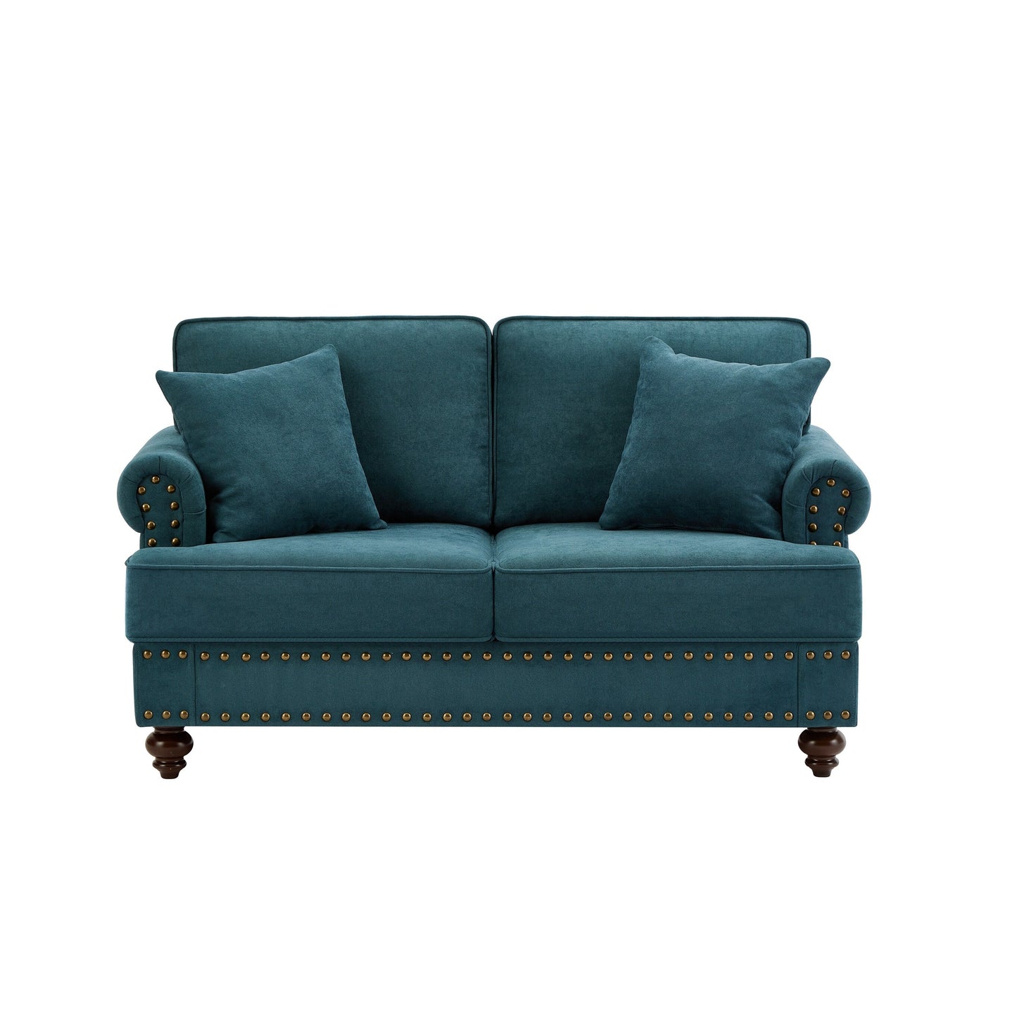Modern Sleeper Sofa Chenille Fabric Sofa Couch with Nailhead Trim Couch and Lumbar Pillows, Rolled Arms Lounge Settee
