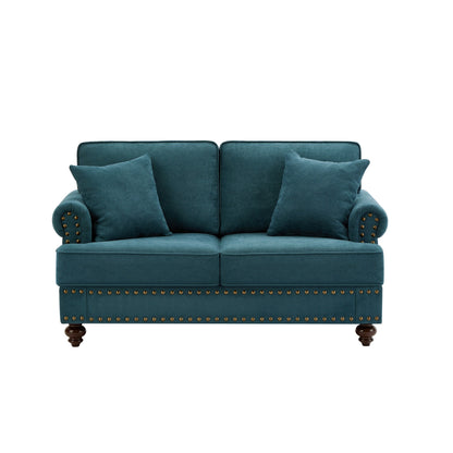 Modern Sleeper Sofa Chenille Fabric Sofa Couch with Nailhead Trim Couch and Lumbar Pillows, Rolled Arms Lounge Settee