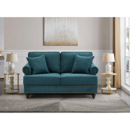 Modern Sleeper Sofa Chenille Fabric Sofa Couch with Nailhead Trim Couch and Lumbar Pillows, Rolled Arms Lounge Settee