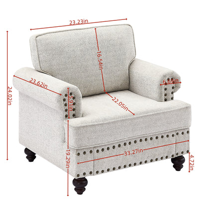Modern Sleeper Sofa Chenille Fabric Sofa Couch with Nailhead Trim Couch and Lumbar Pillows, Rolled Arms Lounge Settee