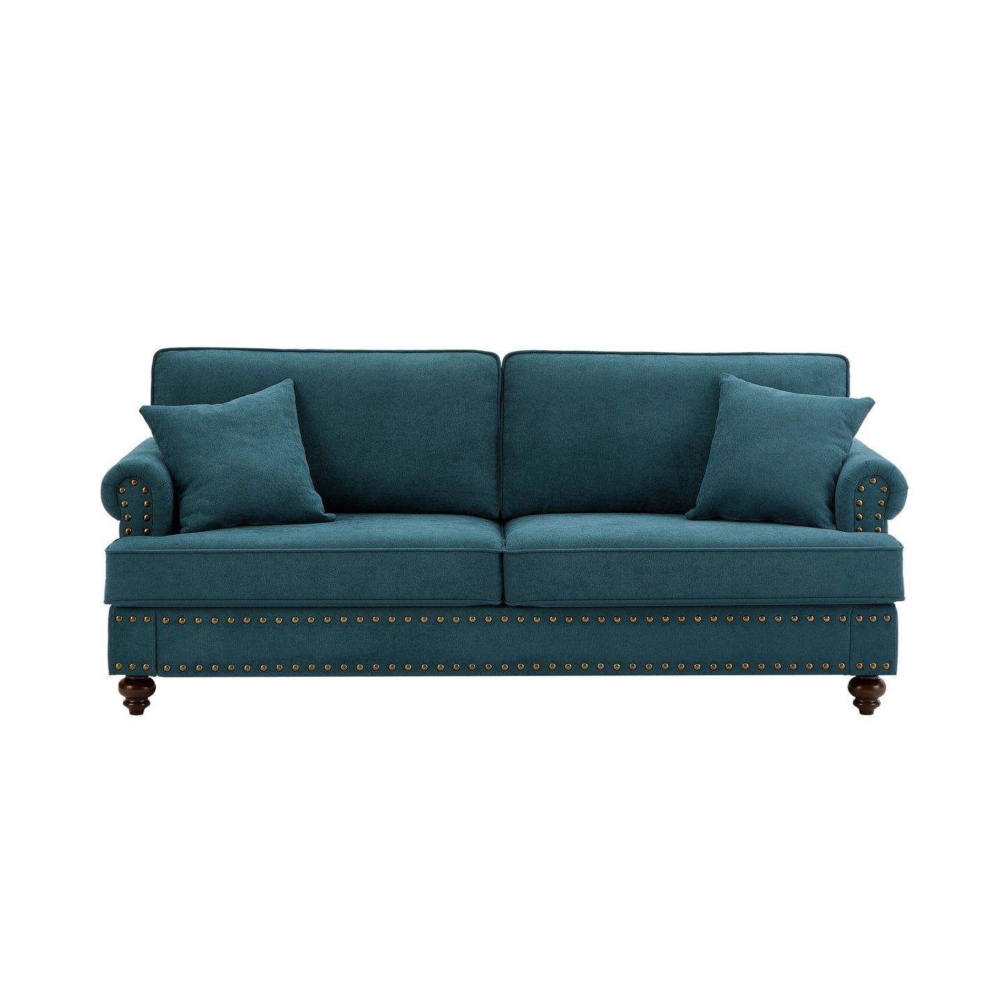Modern Sleeper Sofa Chenille Fabric Sofa Couch with Nailhead Trim Couch and Lumbar Pillows, Rolled Arms Lounge Settee