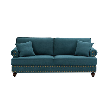 Modern Sleeper Sofa Chenille Fabric Sofa Couch with Nailhead Trim Couch and Lumbar Pillows, Rolled Arms Lounge Settee