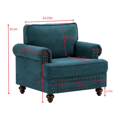 Modern Sleeper Sofa Chenille Fabric Sofa Couch with Nailhead Trim Couch and Lumbar Pillows, Rolled Arms Lounge Settee