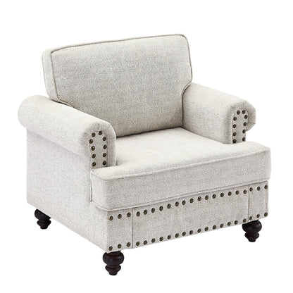 Modern Sleeper Sofa Chenille Fabric Sofa Couch with Nailhead Trim Couch and Lumbar Pillows, Rolled Arms Lounge Settee