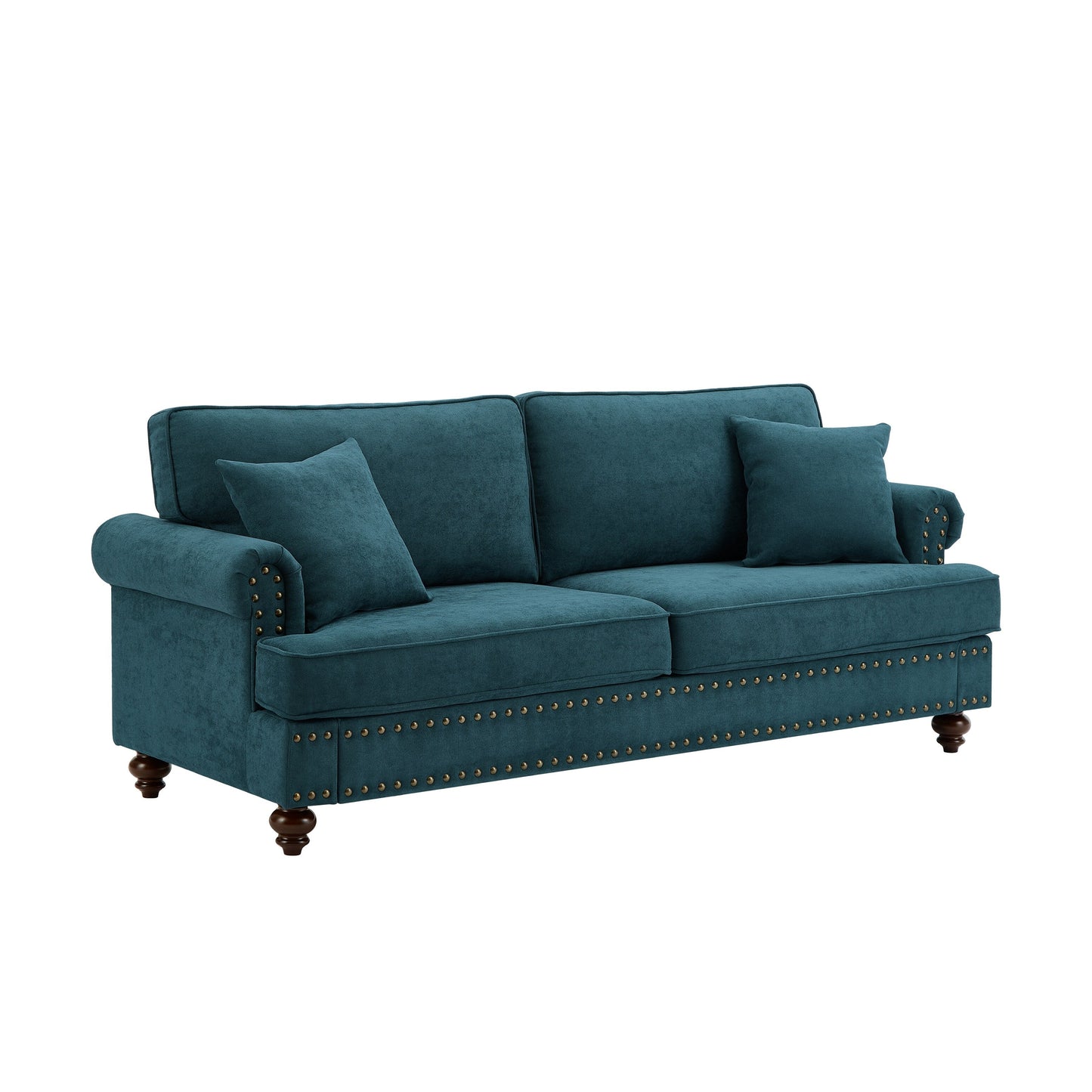 Modern Sleeper Sofa Chenille Fabric Sofa Couch with Nailhead Trim Couch and Lumbar Pillows, Rolled Arms Lounge Settee