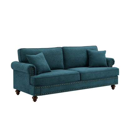 Modern Sleeper Sofa Chenille Fabric Sofa Couch with Nailhead Trim Couch and Lumbar Pillows, Rolled Arms Lounge Settee