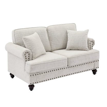 Modern Sleeper Sofa Chenille Fabric Sofa Couch with Nailhead Trim Couch and Lumbar Pillows, Rolled Arms Lounge Settee