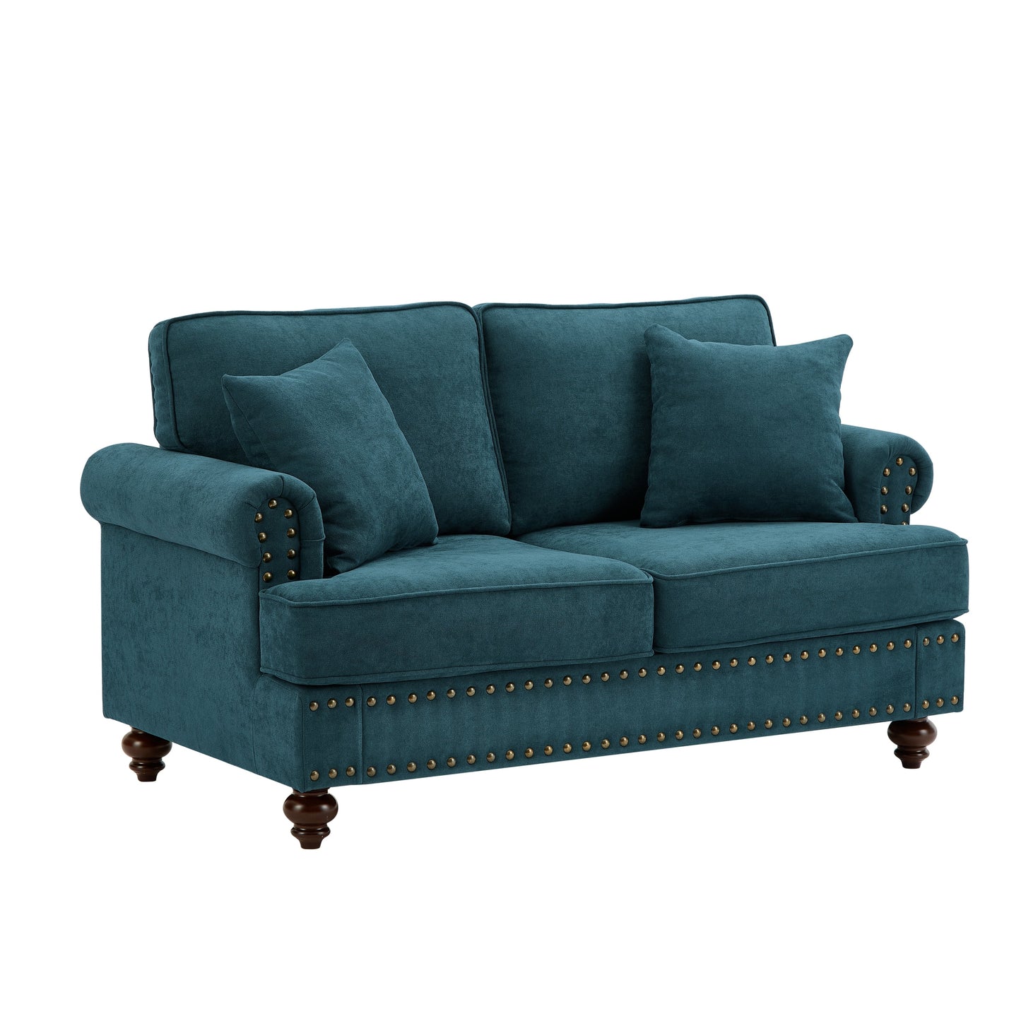 Modern Sleeper Sofa Chenille Fabric Sofa Couch with Nailhead Trim Couch and Lumbar Pillows, Rolled Arms Lounge Settee
