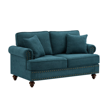 Modern Sleeper Sofa Chenille Fabric Sofa Couch with Nailhead Trim Couch and Lumbar Pillows, Rolled Arms Lounge Settee