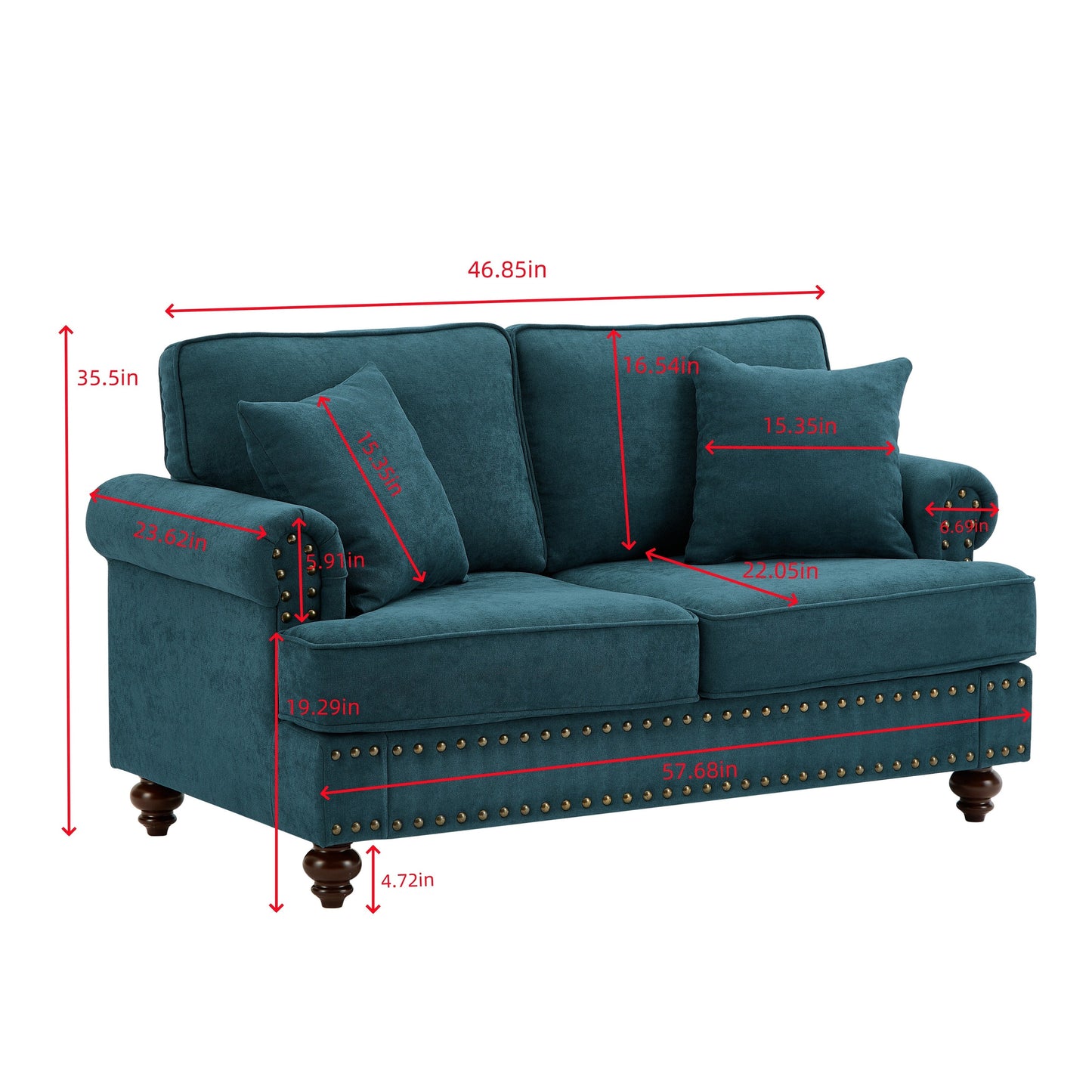 Modern Sleeper Sofa Chenille Fabric Sofa Couch with Nailhead Trim Couch and Lumbar Pillows, Rolled Arms Lounge Settee