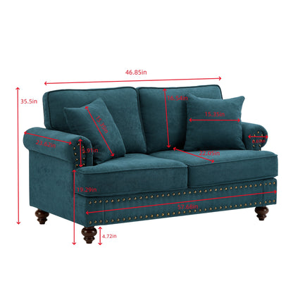 Modern Sleeper Sofa Chenille Fabric Sofa Couch with Nailhead Trim Couch and Lumbar Pillows, Rolled Arms Lounge Settee