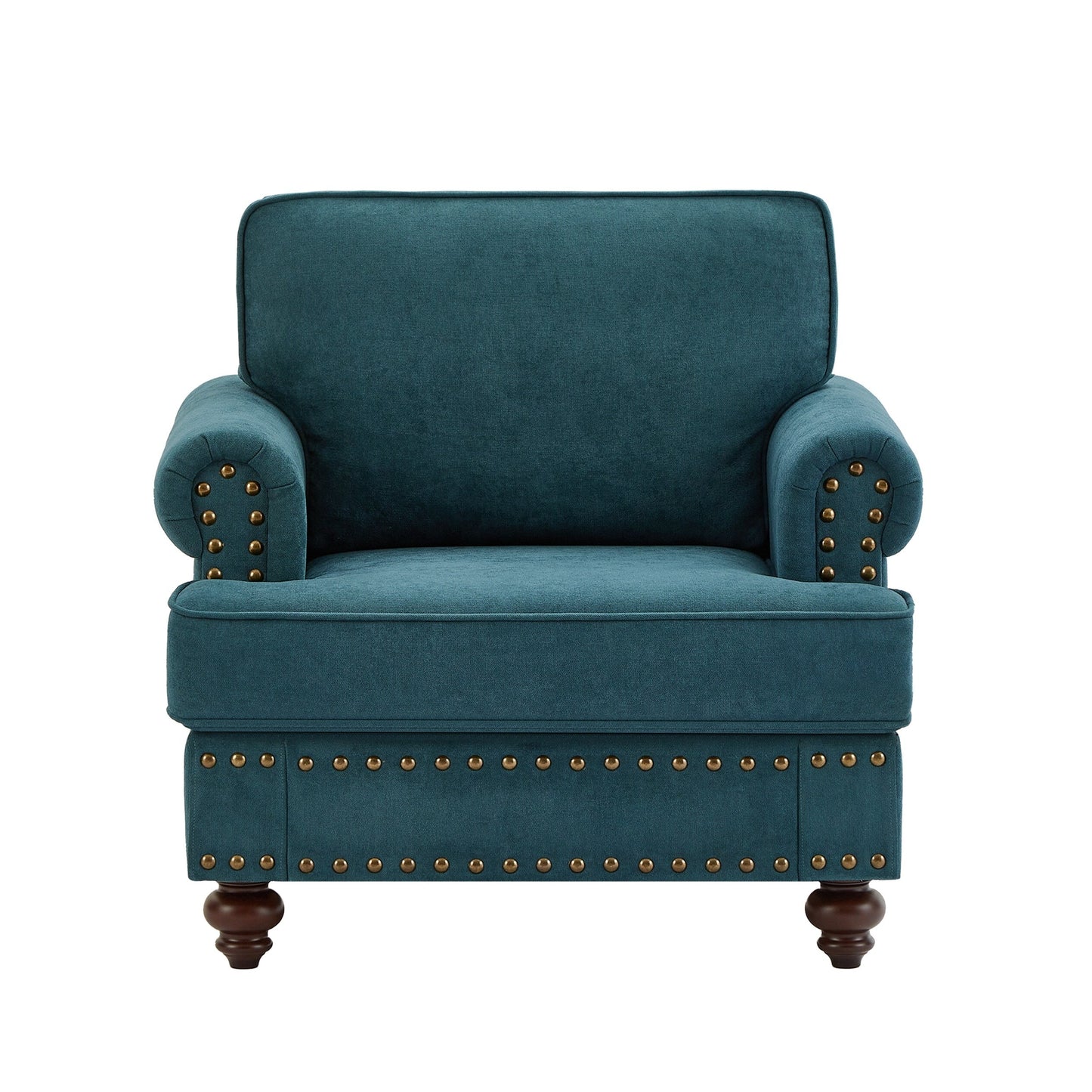 Modern Sleeper Sofa Chenille Fabric Sofa Couch with Nailhead Trim Couch and Lumbar Pillows, Rolled Arms Lounge Settee