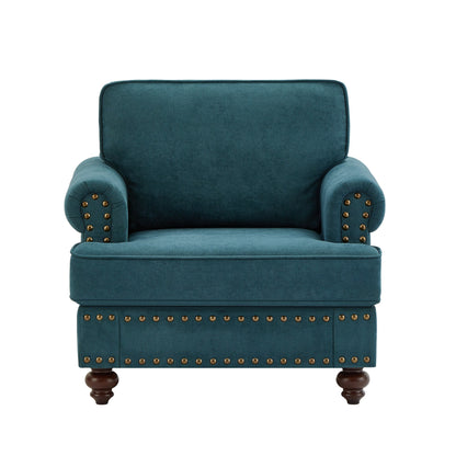 Modern Sleeper Sofa Chenille Fabric Sofa Couch with Nailhead Trim Couch and Lumbar Pillows, Rolled Arms Lounge Settee