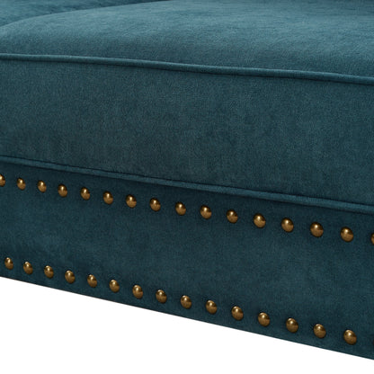Modern Sleeper Sofa Chenille Fabric Sofa Couch with Nailhead Trim Couch and Lumbar Pillows, Rolled Arms Lounge Settee